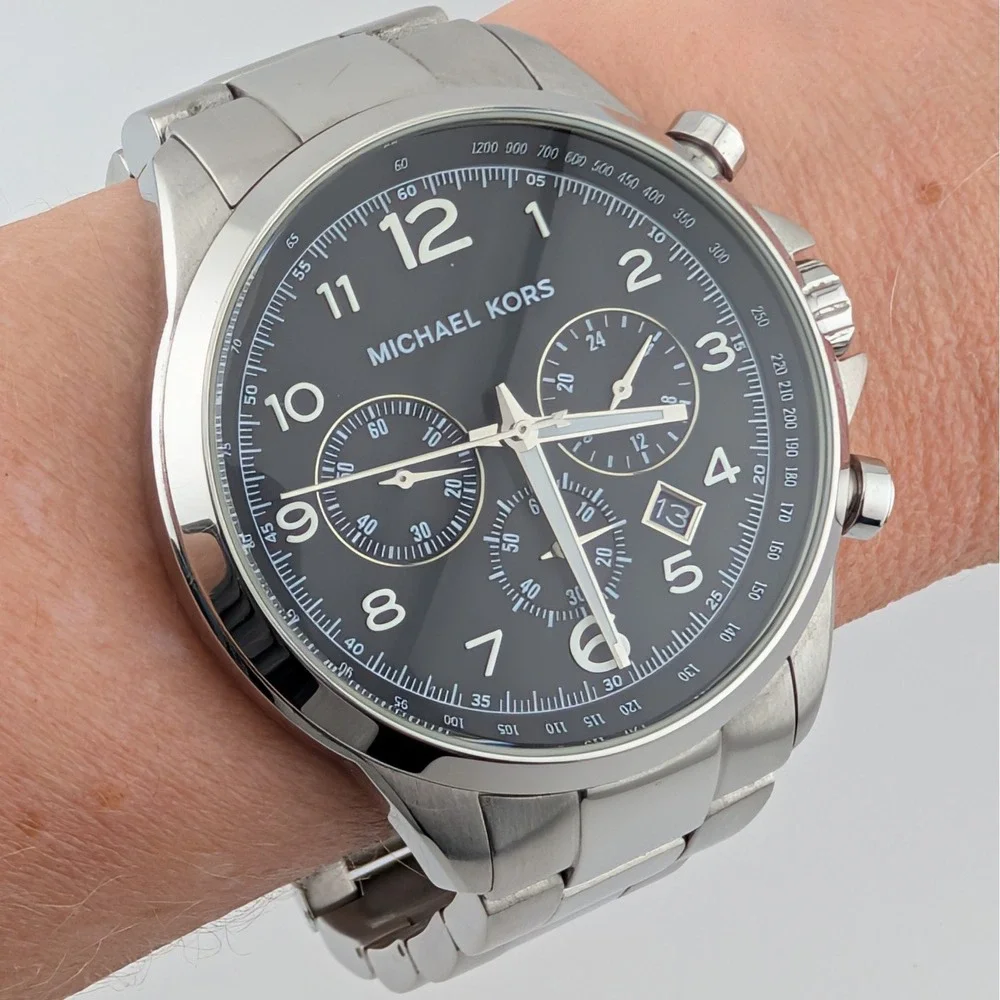 Michael Kors MK8113 Chronograph Watch Black Dial Stainless Steel 45mm 10ATM Date